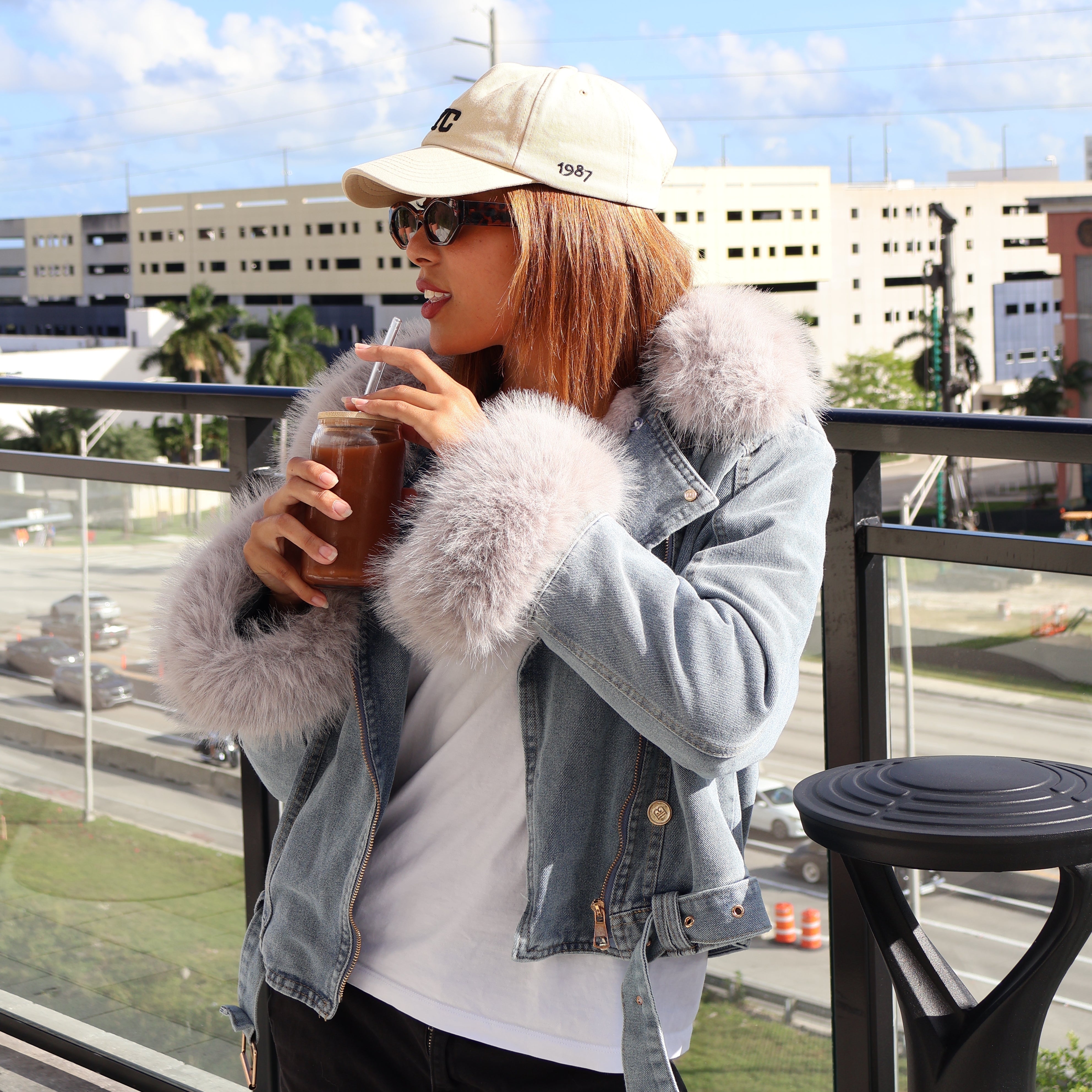 Doreen | Kunstpelzkragen Denim Jacke
