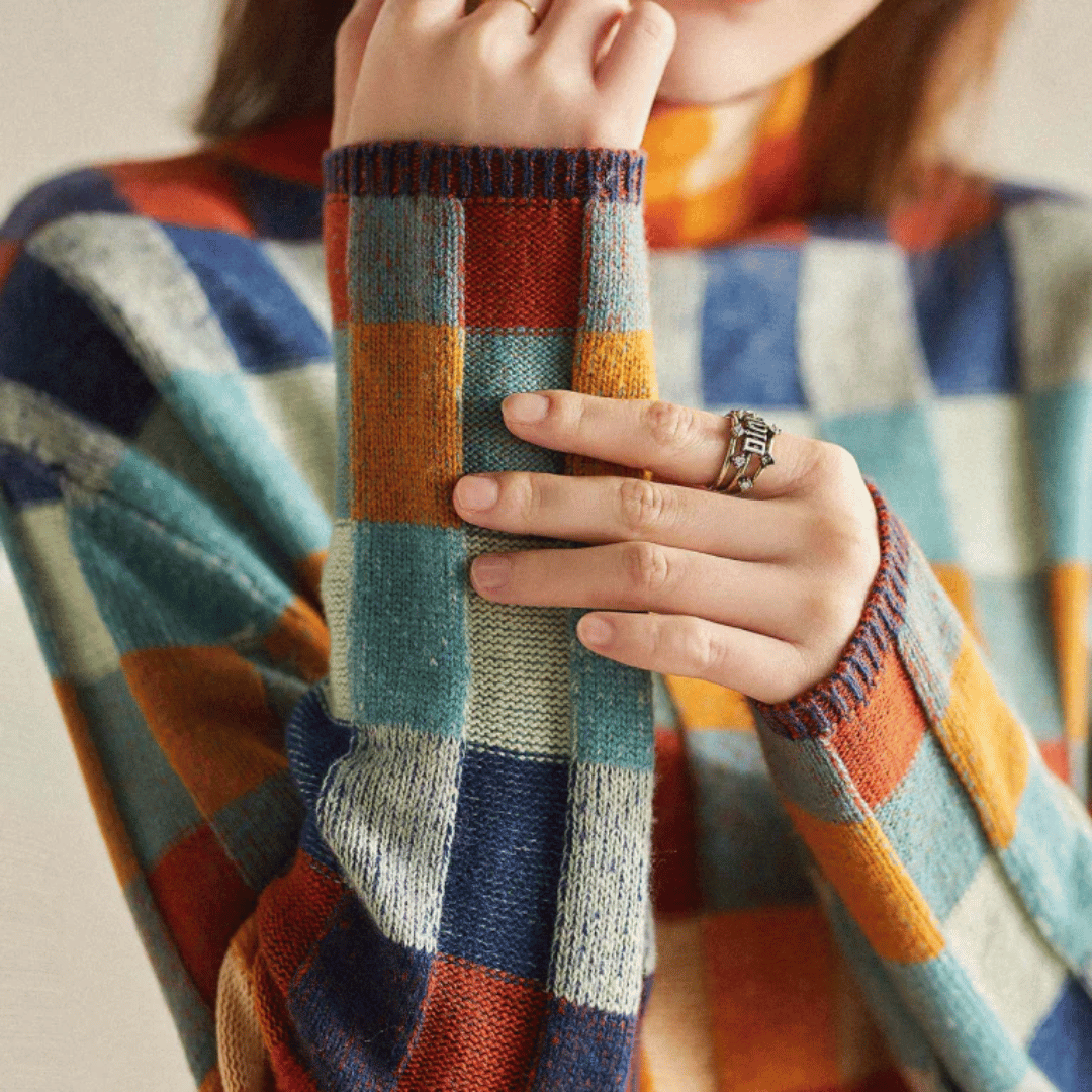 Ravelyn - Patchwork-Rollkragenpullover aus Kaschmir