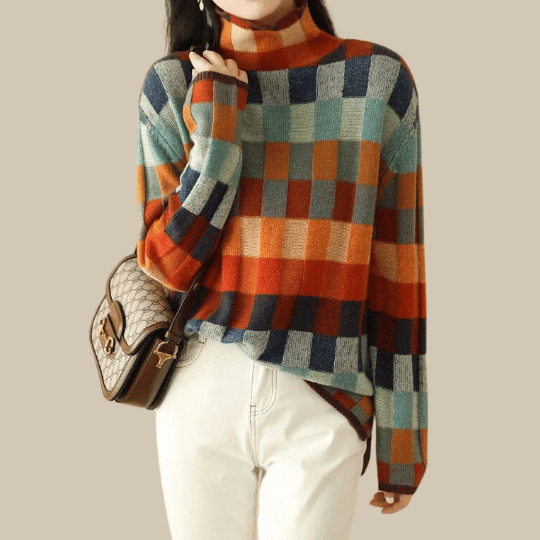 Ravelyn - Patchwork-Rollkragenpullover aus Kaschmir