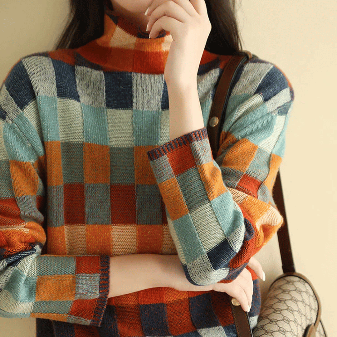 Ravelyn - Patchwork-Rollkragenpullover aus Kaschmir