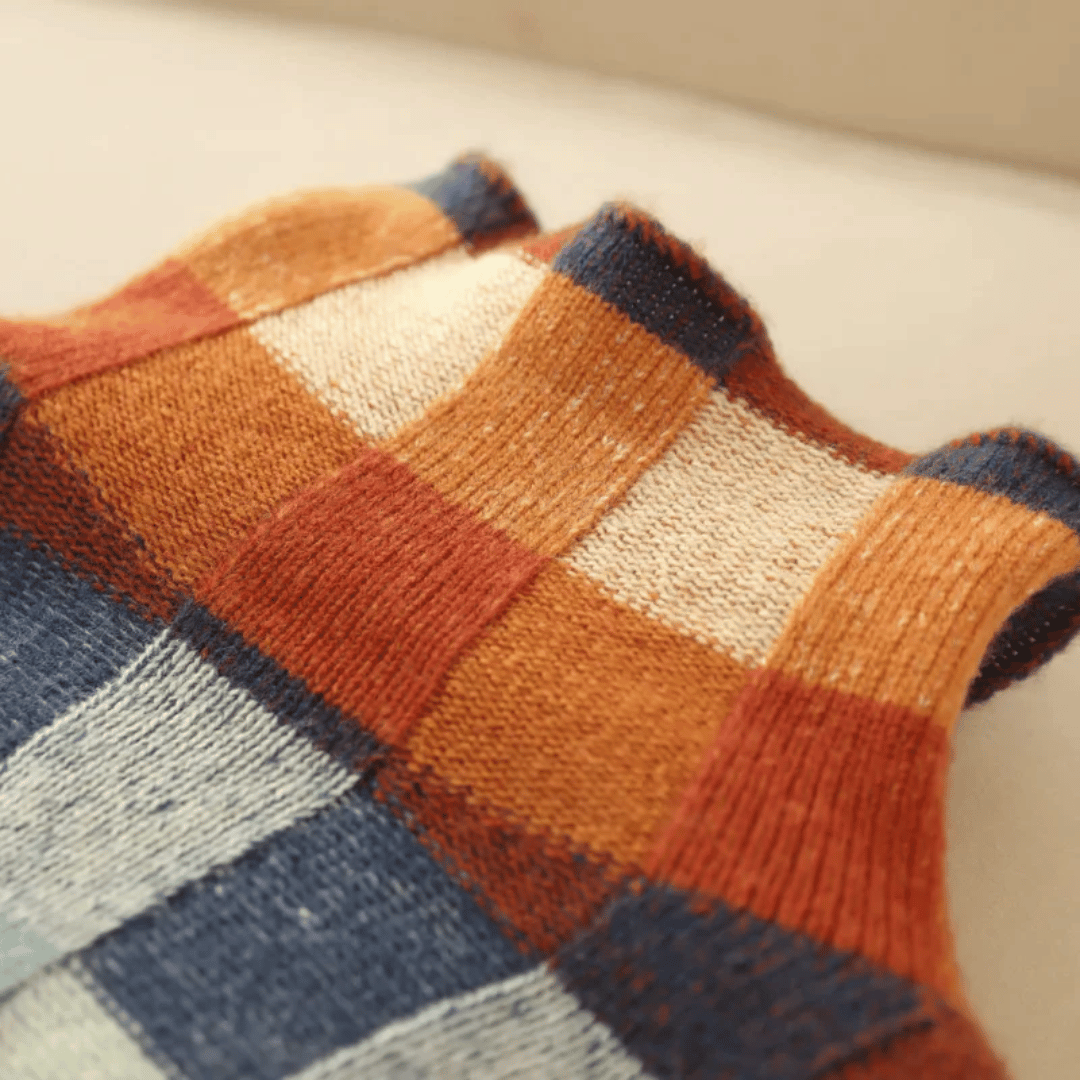 Ravelyn - Patchwork-Rollkragenpullover aus Kaschmir