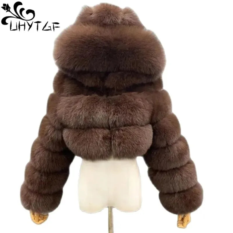 Hochwertiger Pelzmantel | Damenjacke mit Kapuze und Flauschigem Material 0