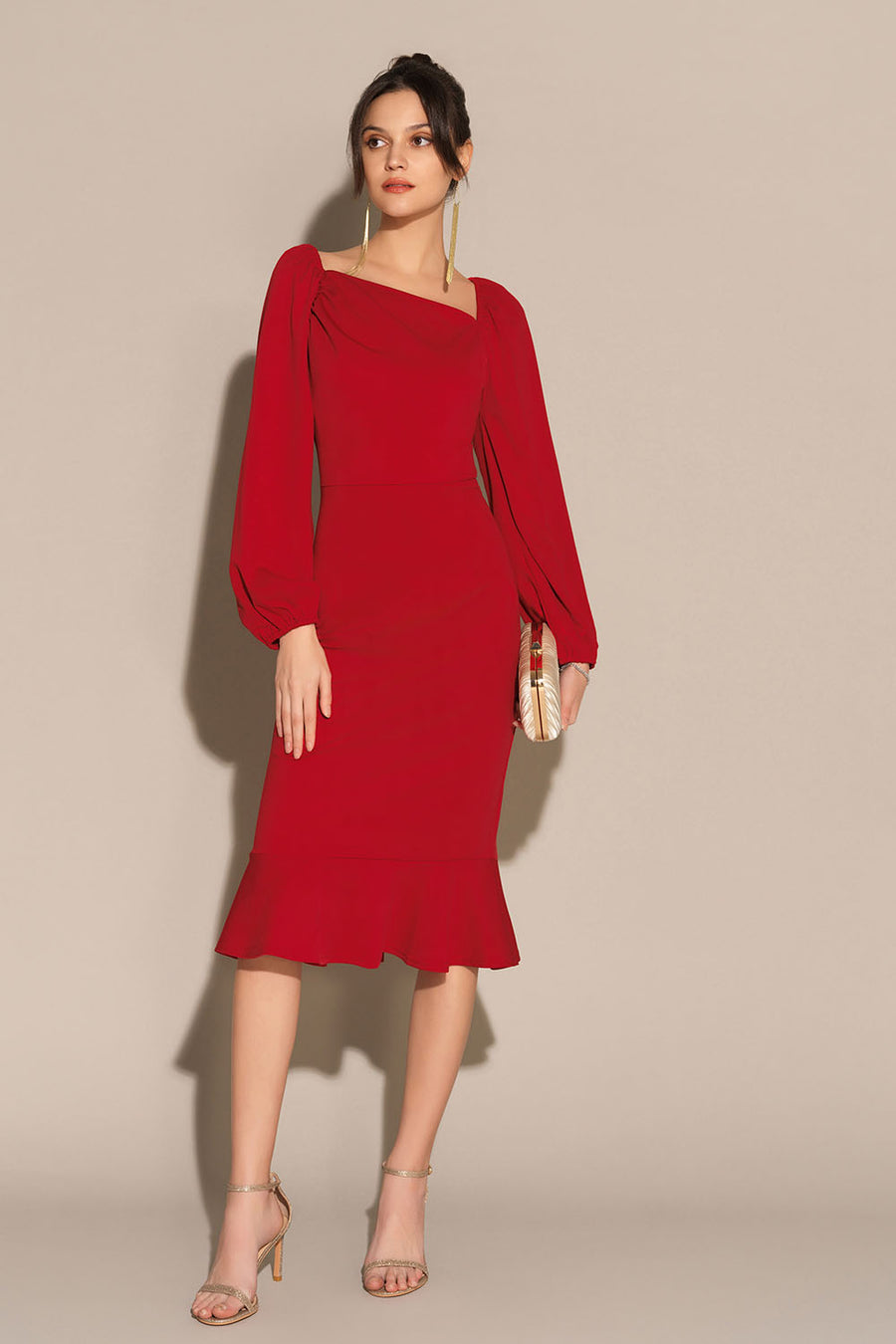 Lilian | Langem Ärmel Midi Kleid