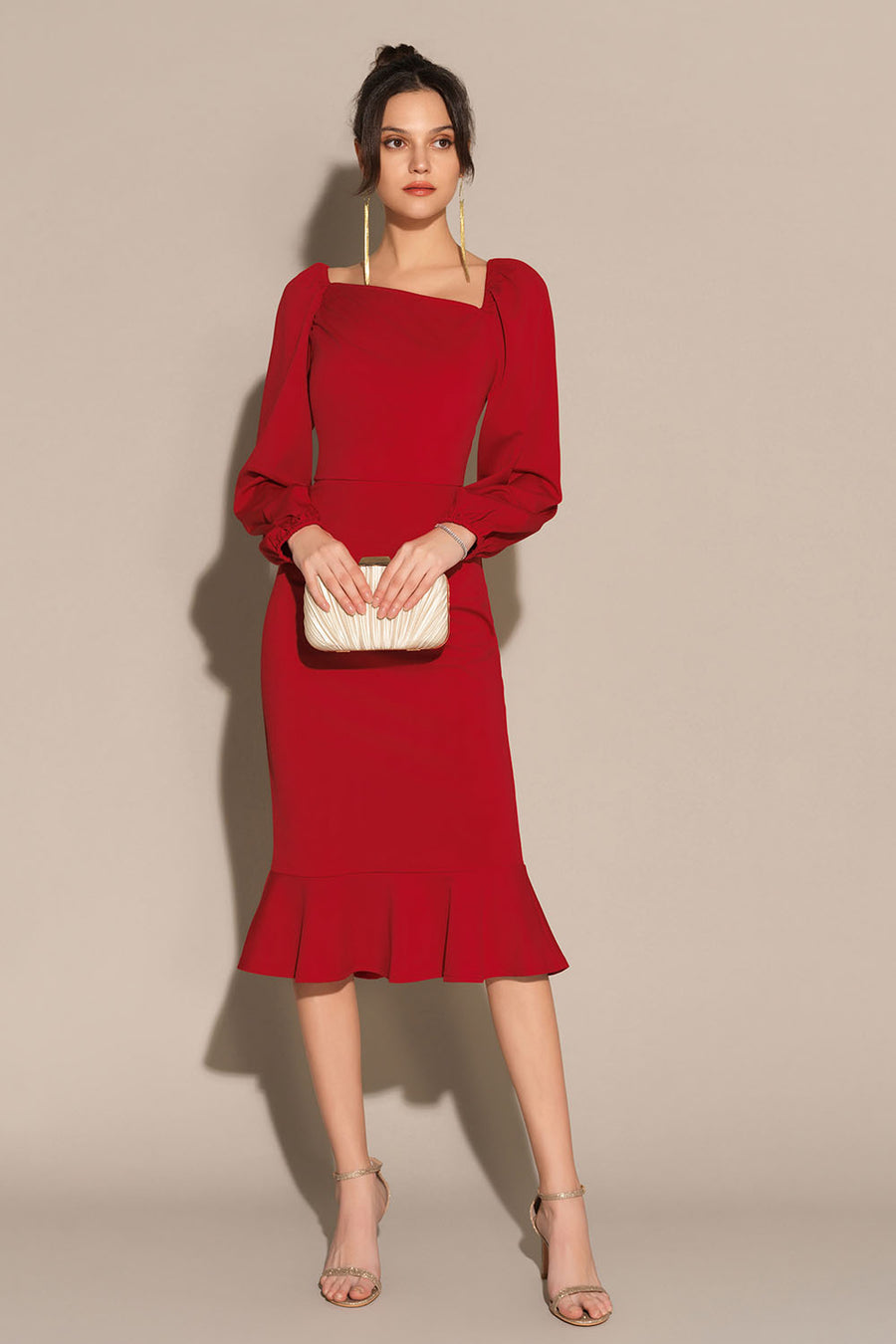 Lilian | Langem Ärmel Midi Kleid