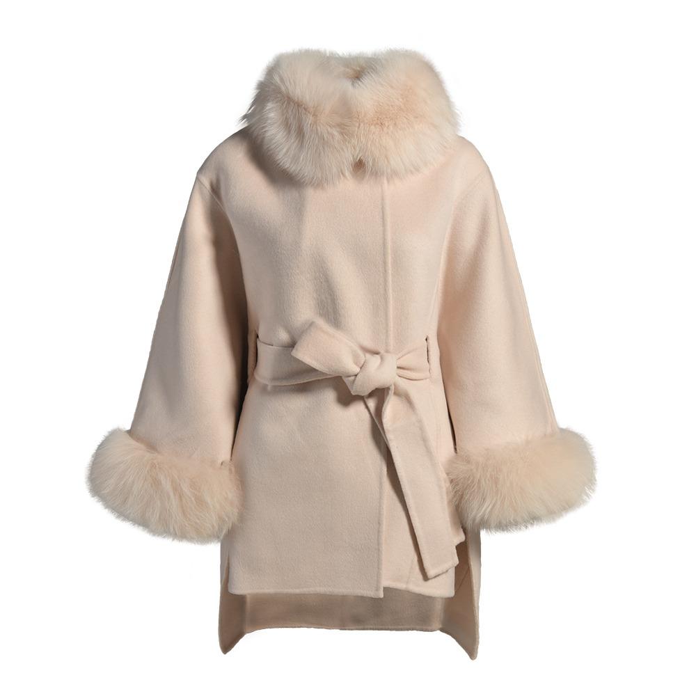 Fur Cuffs Cashmere Cape Coat