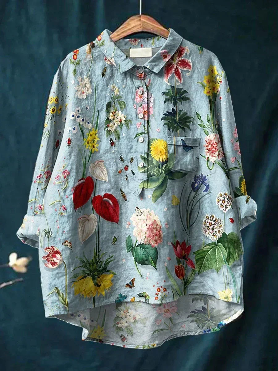 Eyanosis | Women's Shirt - Floral Print Loose Fit Summer Blouse 2