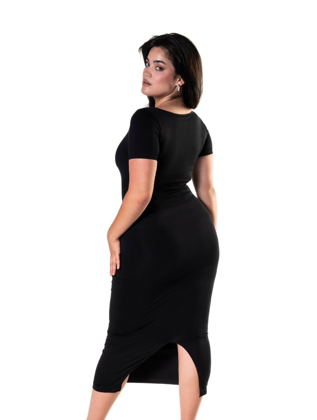Mandy | Figurbetontes Shapewear-Kleid mit Midislit und kurzen Ärmeln