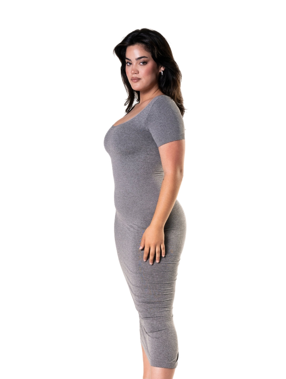 Mandy | Figurbetontes Shapewear-Kleid mit Midislit und kurzen Ärmeln
