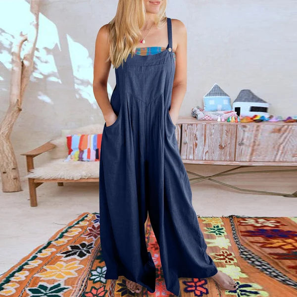 Elke | Festlicher Jumpsuit aus Leinen mit Blütenstickerei